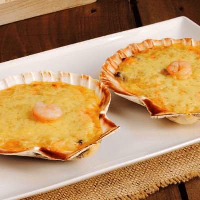 Vieira farcida gratinada